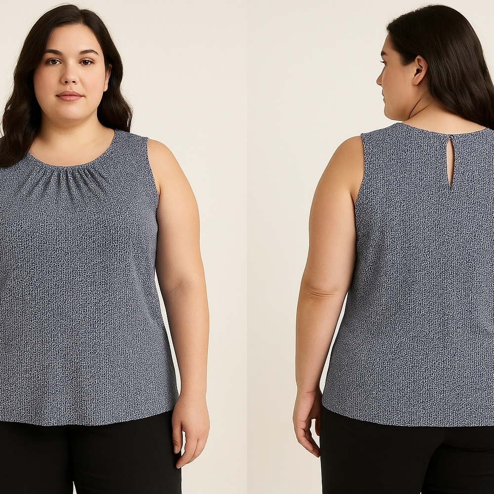 D.N.A. Couture Sleeveless Geometric Print Top – Size 2X Classic Contemporary
